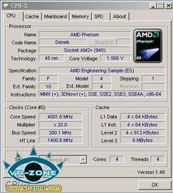 CPU-Z-Screenshot eines übertakteten AMD Phenom II X4 (Bild: VR-Zone)