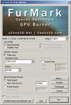 Furmark 1.7.0 - Menü