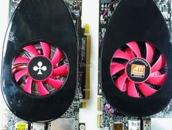 Radeon HD 5770 Referenzkühhler neu (links), HD 5750 zum Vergleich (rechts)