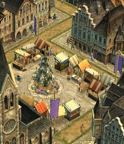 Weihnachten in Anno 1404: Aus Brunnen werden Tannenbäume.