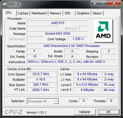 AMD Phenom II X6 1090T: CPU-Z