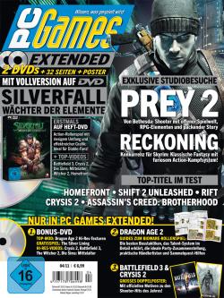 Die PC Games Extended ist die erweiterte Ausgabe von PC Games: zusätzliche DVD, 32 Seiten Guides zu Dragon Age 2 und Silverfall plus großes Battlefield-3-/Crysis-2-Poster.