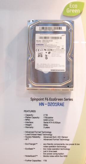 [02/03/11] Die Samsung Spinpoint F6 nutzt SATA 6Gbps und 1-TByte-Platter.