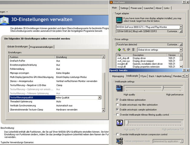 Windows XP x86: Trotz HQ sind unter OGL die "Optimierungen" aktiv. (Bild: PCGH)