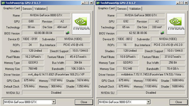 Das Duell: Geforce 8800 GTX und 9800 GTX mit demselben Takt (Bild: PCGH)