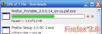 Firefox 3.0 zeigt die Quelle und die Downloadzeit an.