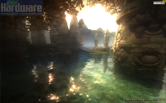 Screenshot aus der angeblichen Far-Cry-2-Demo - in Wirklichkeit handelt es sich dabei um 'Azure Temple', Gewinner des Quest3D-Wettbewerbs 2006.