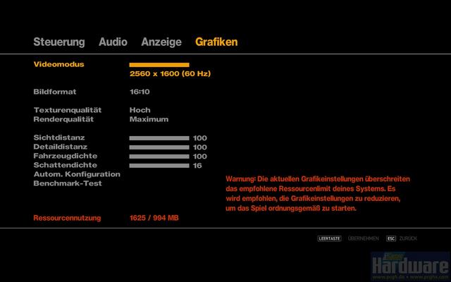 GTA 4: Das Grafikmenü (Bild: PCGH)