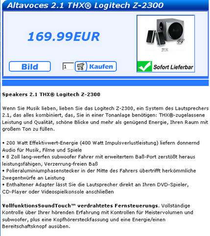 Logitech Z-2300: '8 Zoll lang-werfen subwoofer Fahrer mit erweitertem Baß-Port zerstößt heraus leistungsfähigen, Verzerrung-freien Baß' - Sie wissen natürlich, was gemeint ist.