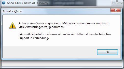 Alle drei Aktivierungen sind aufgebraucht, jetzt hilft nur noch die Registrierung bei Ubisoft und die Support-Anfrage beim Ubisoft Solution-Center weiter.
