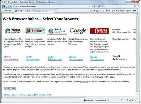 Windows 7: Auswahlfenster für Internet-Browser