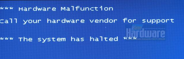 Bluescreen beim MSI P55-GD65 aus Test-PC 5. Nach einem Neustart lief das System problemlos weiter.
