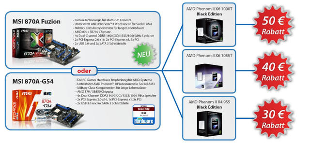 Rabatt-Aktion: 50 Euro zurück beim Kauf eines MSI-Boards und eines Phenom II X6