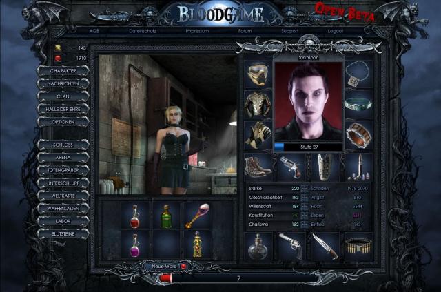 Bloodgame: Im Labor können Sie sich Tränke kaufen, die beispielsweise Ihre Attribute verbessern.