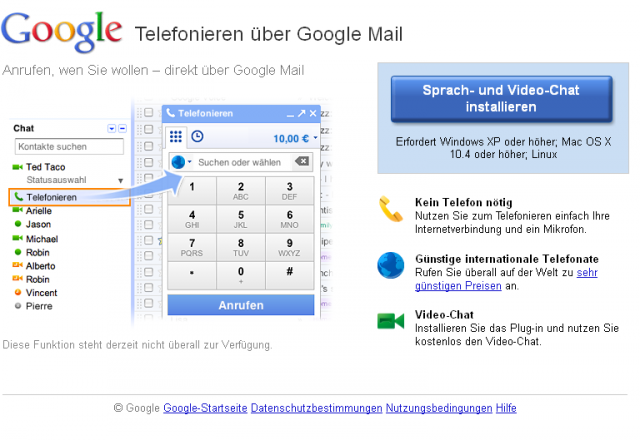 Danach kommen Sie zum Installationsbildschirm für Googles Sprach und Video-Chat. Google Mail Telefonie: Schritt für Schritt (Foto: PCGH) (2)