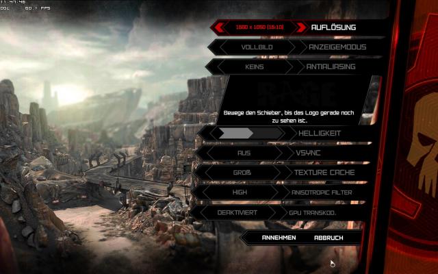 Download: Patch für Rage PC bringt erweiterte Grafikoptionen und behebt Abstürze (im Bild: das neue Grafikmenü)