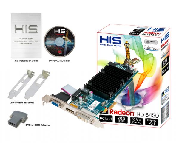 HIS Radeon HD 6450 mit 2 GiByte DDR3-Speicher und PCI-E-x1-Anschluss