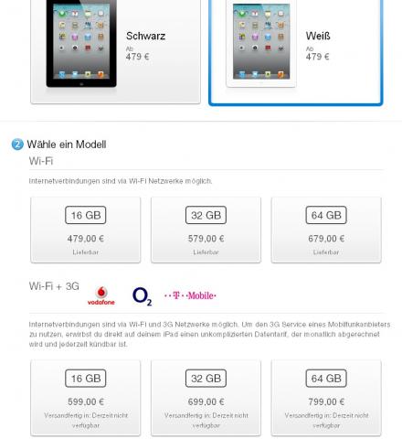 Apple iPad mit 3G nicht mehr lieferbar