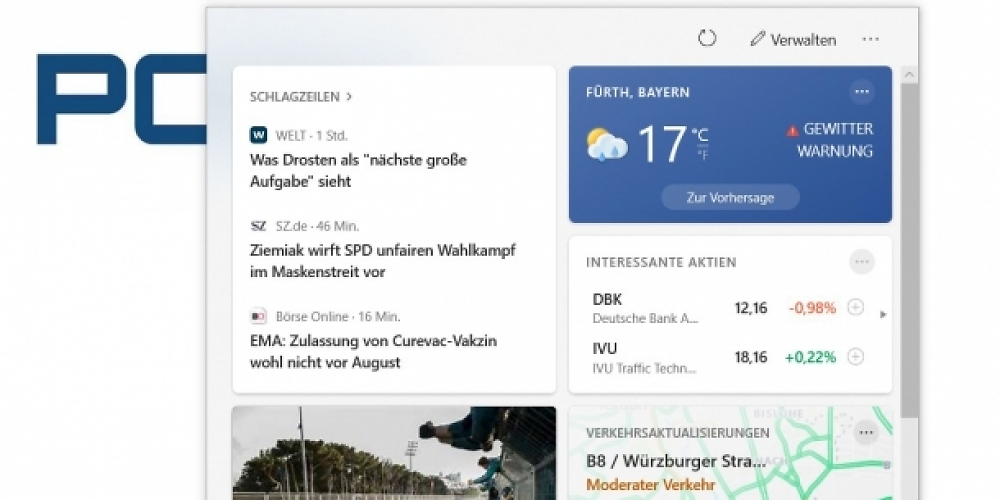 News-Feed News &amp; interessante Themen in der Taskleiste unter Windows 10.
