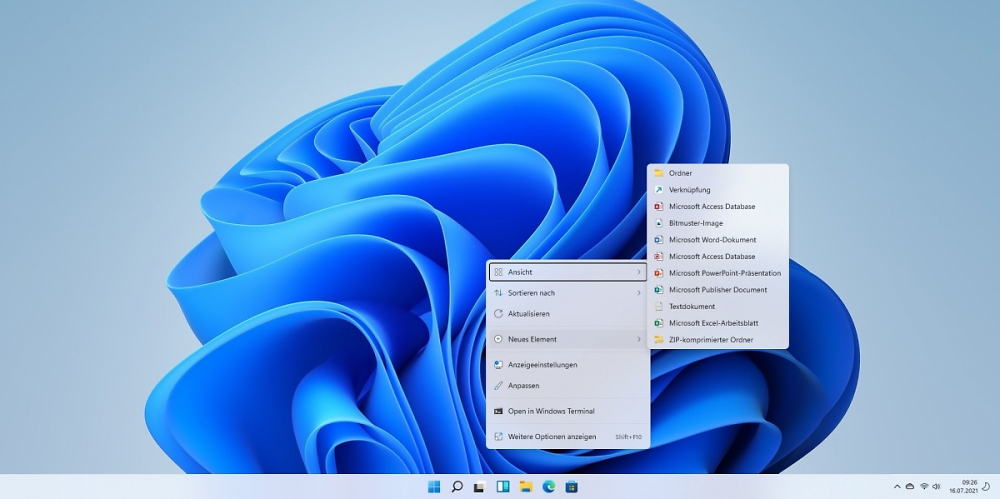 Windows 11 helles Kontextmenu in Insider Preview 22000.71