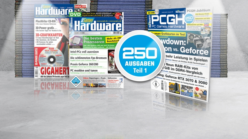  250 Ausgaben PCGH: Grafikkarten, CPUs, Monitore, SSDs und Mainboards