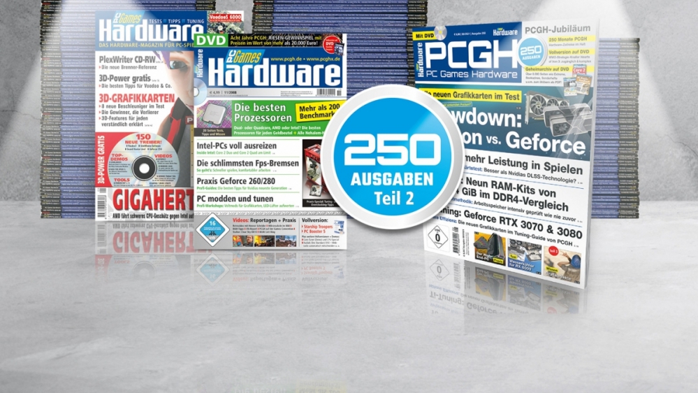  250 Ausgaben PCGH: Kühlung, RAM, Eingabegeräte, Sound und Gehäuse