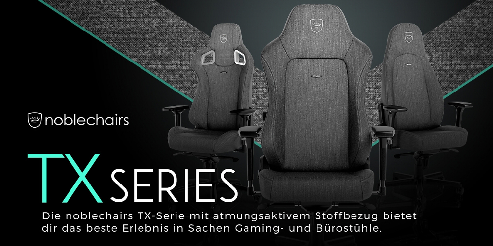 Neue Gaming-Stühle: Noblechairs stellt TX-Serie vor mit Stoffbezug vor.