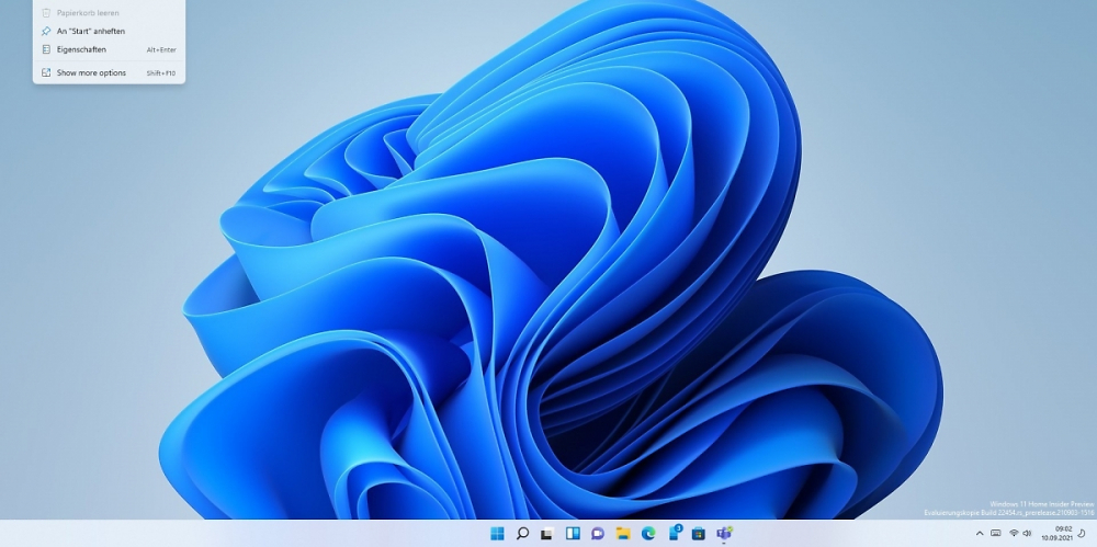 Kontextmenu vom Papierkorb in Windows 11 Insider Preview 22454