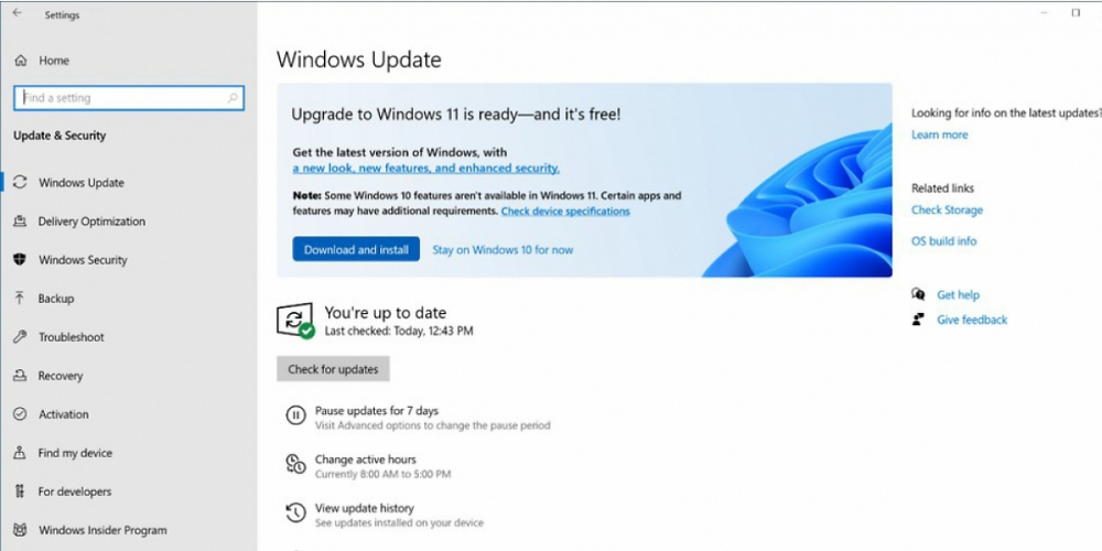 Update-Angebot in Windows Update.