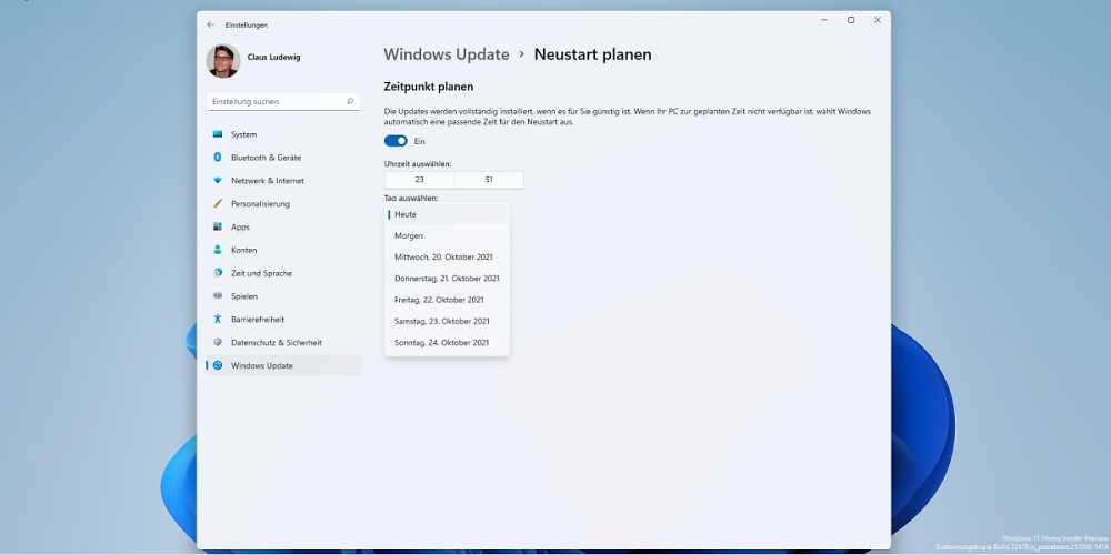 Windows Update in Windows 11 mit geplantem Neustart 02