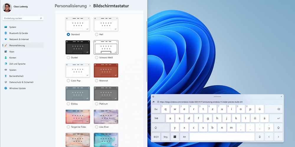 Bildschirmtastatur mit neuen Designs in Windows 11 Insider Preview 22504