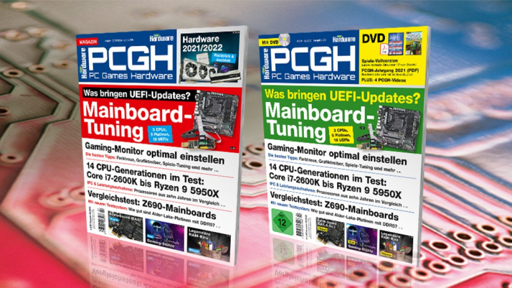 PCGH 02/2022 (#256): Vergleichstest Z690-Mainboards, Gaming-Monitore optimal einstellen, 14 CPU-Generationen im Test, Mainboard-Tuning, Jahres Vor- und Rückblick u. v. m. - auf DVD "Landwirtschafts-Simulator 17"