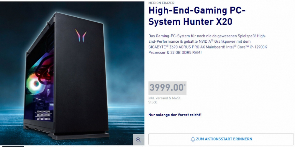Neuer Aldi-PC: Hunter X20 mit Geforce RTX 3090 und i9-12900K wird teuer