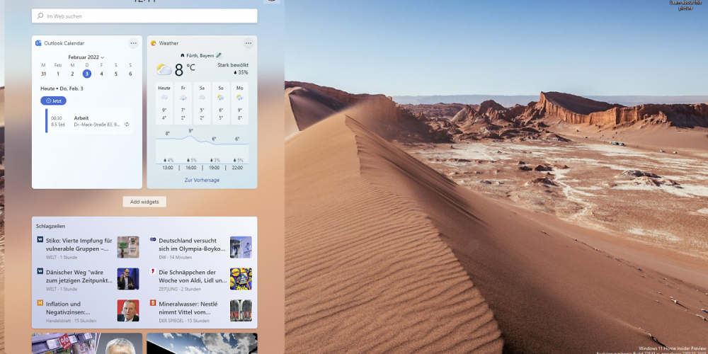 Widget Bereich in Windows 11.