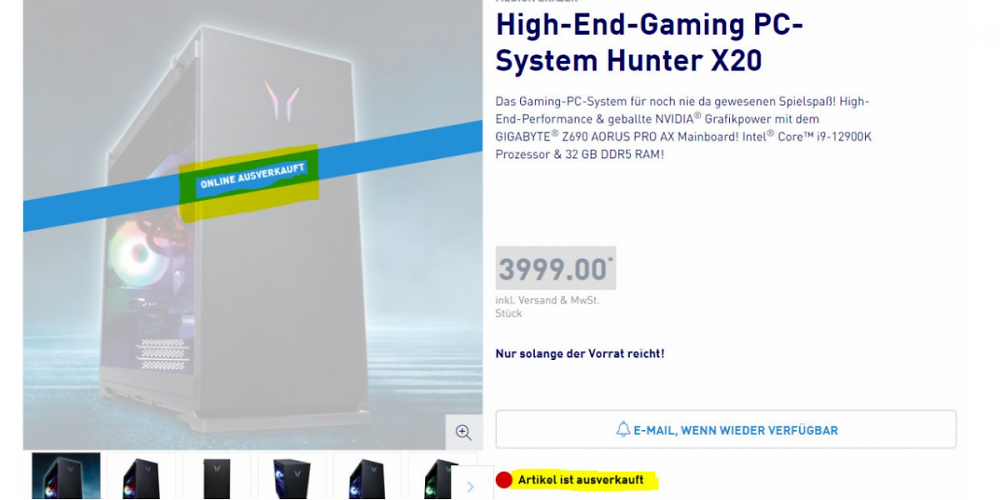 Artikel ausverkauft: Der Aldi-PC für 4.000 Euro ist nicht mehr verfügbar.