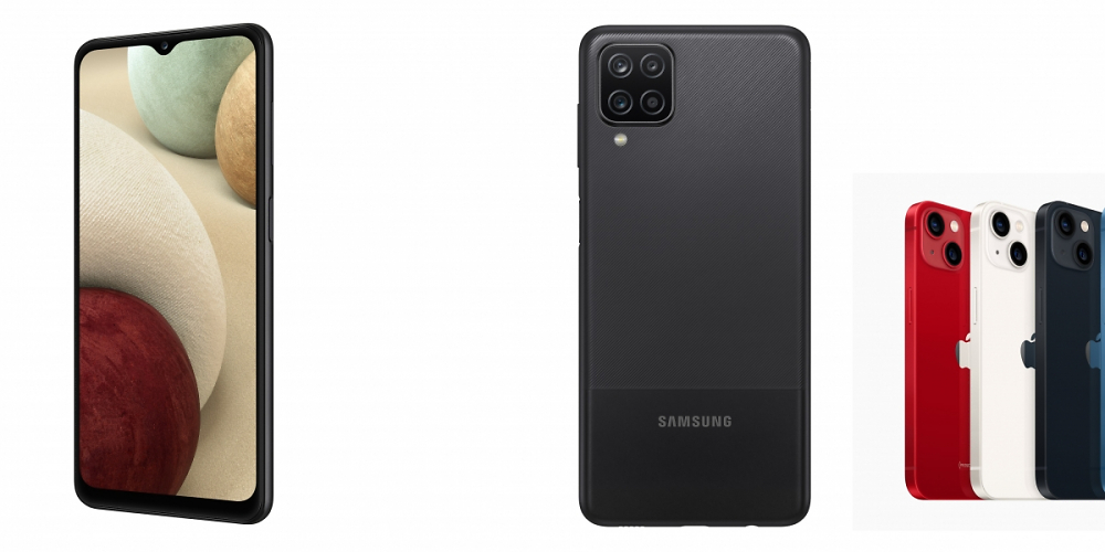 Samsung Galaxy A12 vor Apple iPhone 12 13
