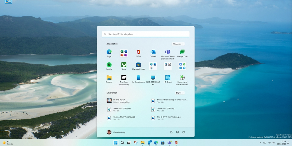 Startmenu in Windows 11 Insider Preview 22567
