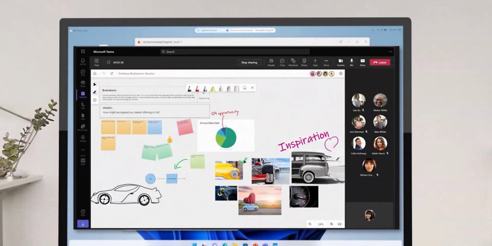 Microsofts CEO zeigte auf einem Surface-Studio-Gerät eine für Windows 11 ungewöhnliche schwebende Taskleiste.
