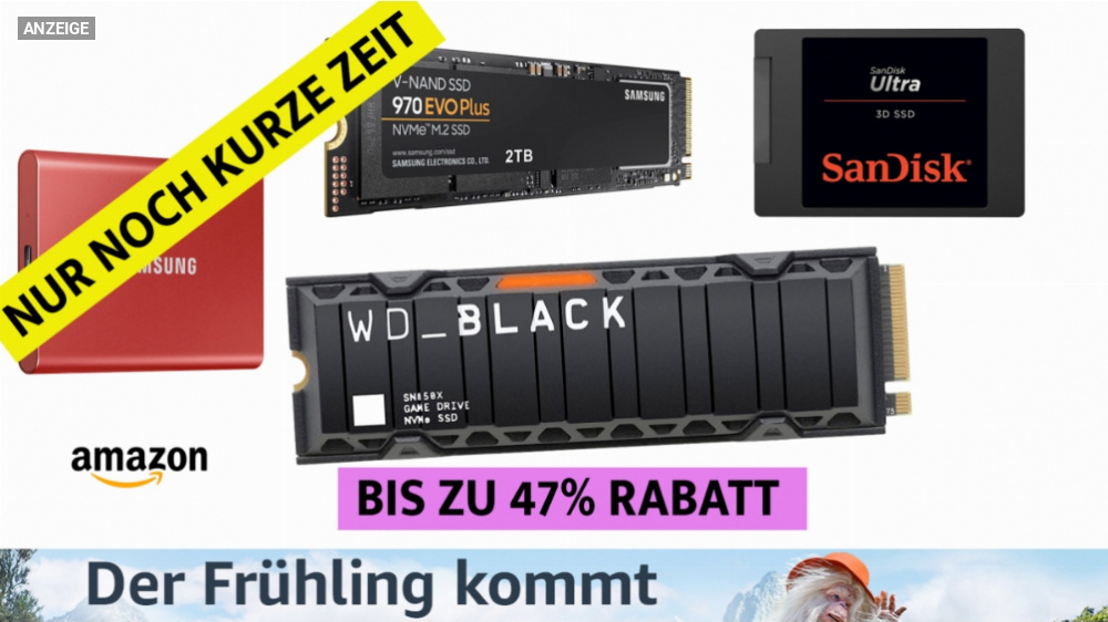 Nur noch kurz SSD-Sale bei Amazon: WD Black SN850X und weitere M.2 PCIe, SATA & externe SSDs mit bis zu 47 % Rabatt