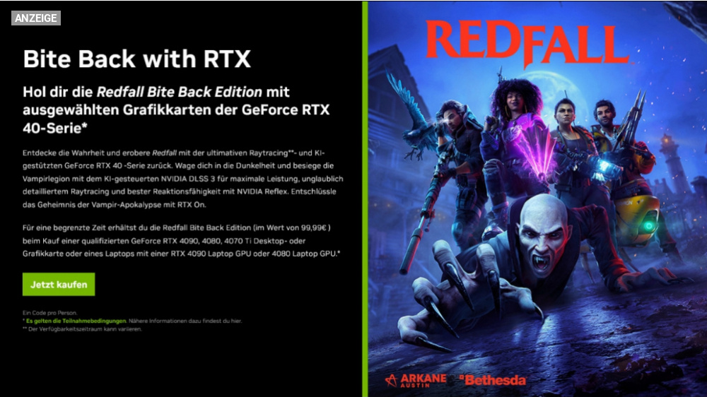 Neues Geforce-RTX-Bundle: RTX 4070 Ti, 4080 oder 4090 kaufen, Redfall gratis dazu