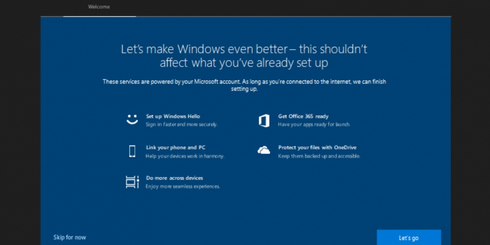 Windows 10 Ersteinrichtungsbildschirm
