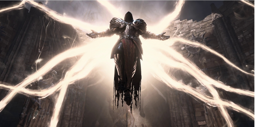 Ein Bild, das zeigt wie der Erzengel Inarius fliegt und im Glanz erstrahlt