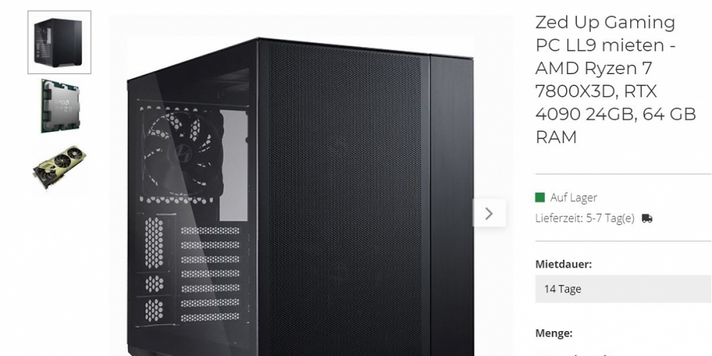 Ryzen 7 7800X3D: Nun auch zur Miete in Gaming-PCs von Zed-Up