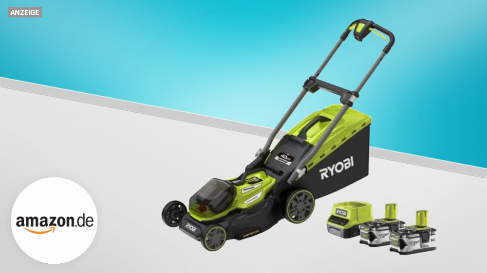 Über 130 Euro sparen: Ryobi Akku-Rasenmäher inkl. 2× Akku und Ladegerät reduziert