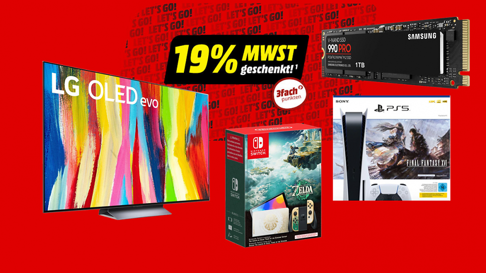 Nur noch heute 19% MwSt. geschenkt bei MediaMarkt: Diese Top-Angebote nicht verpassen - PS5, SSD, LG OLED TV uvm.