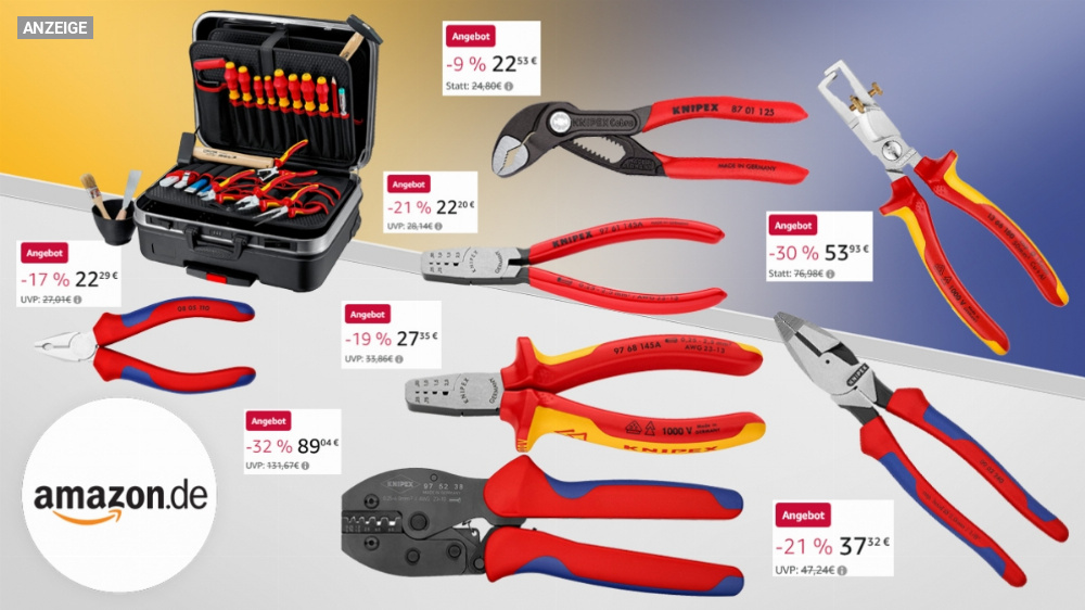 Besser schnell sein: Amazon haut Knipex Cobra, Crimpzange, Werkzeugkoffer uvm. raus