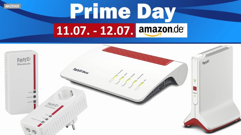 Angebote ergänzt! Kampfpreise für Fritz!Box 7590 AX, Fritz!Repeater 6000 & 3000 AX etc. - AVM beim Amazon Prime Day 2023
