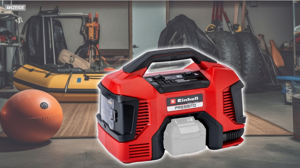 Einhell Hybrid-Kompressor Pressito günstig: Läuft auch ohne 18V-Akku, im Angebot bei Amazon