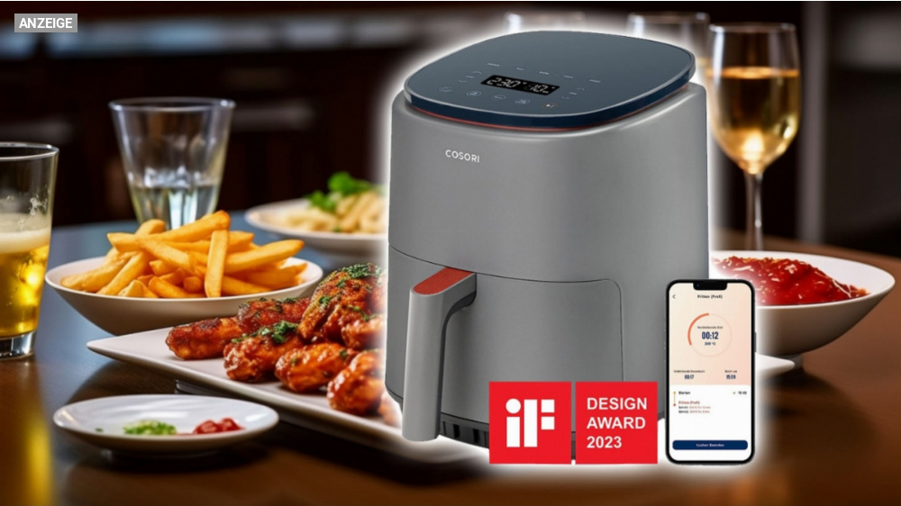 Preisgekrönte Cosori Heißluftfritteuse im Angebot - mit App und Sprachsteuerung (Amazon-exklusiv)