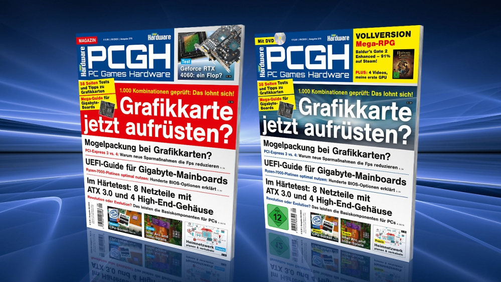 Im Handel! PCGH 09/2023: Wie stark bremst PCI-E 3.0? Welche GPU lohnt sich zum Aufrüsten? Wie gut schlagen sich ATX-3.0-Netzteile im Test? Alle Optionen von AM5-Gigabyte-Platinen im UEFI-Guide u. v. m. - auf DVD: "Vorglühen zu Baldur's Gate 3" mit Teil 2